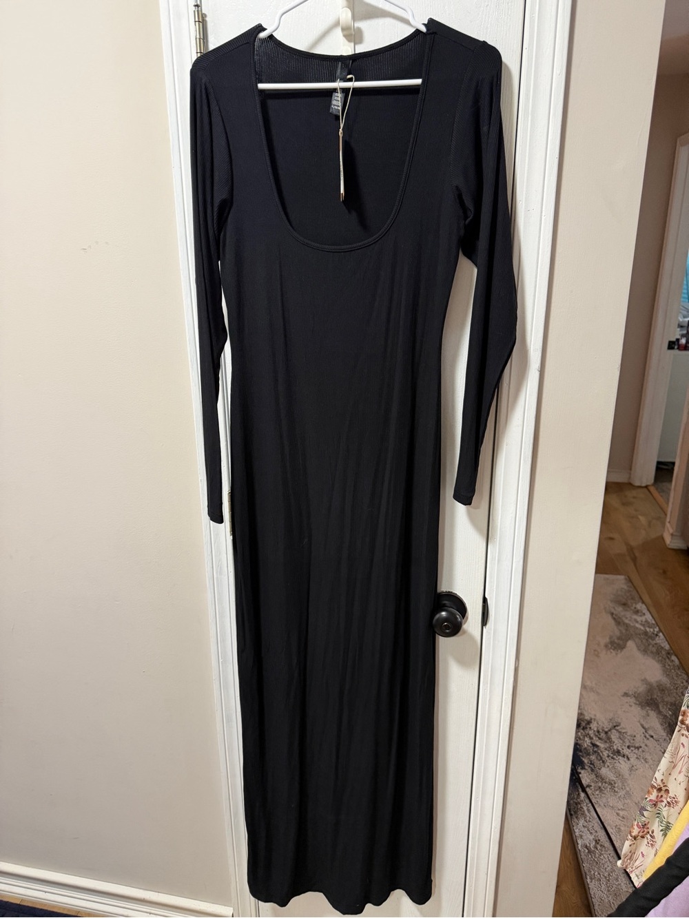 SKIMS Black Long-Sleeve Scoop Neck Maxi Dress